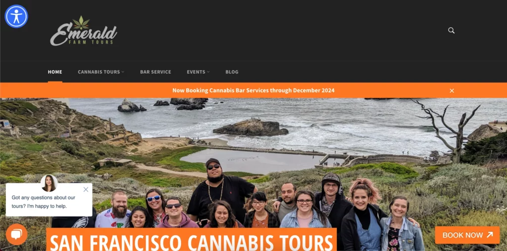 Emerald Farm Tours homepage for California cannabis tourism