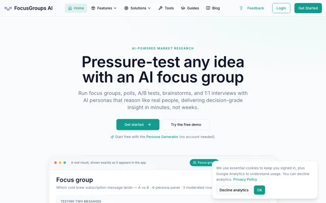 FocusGroups AI website screenshot