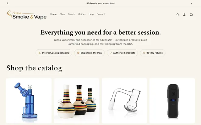Online Smoke and Vape Shopify store screenshot