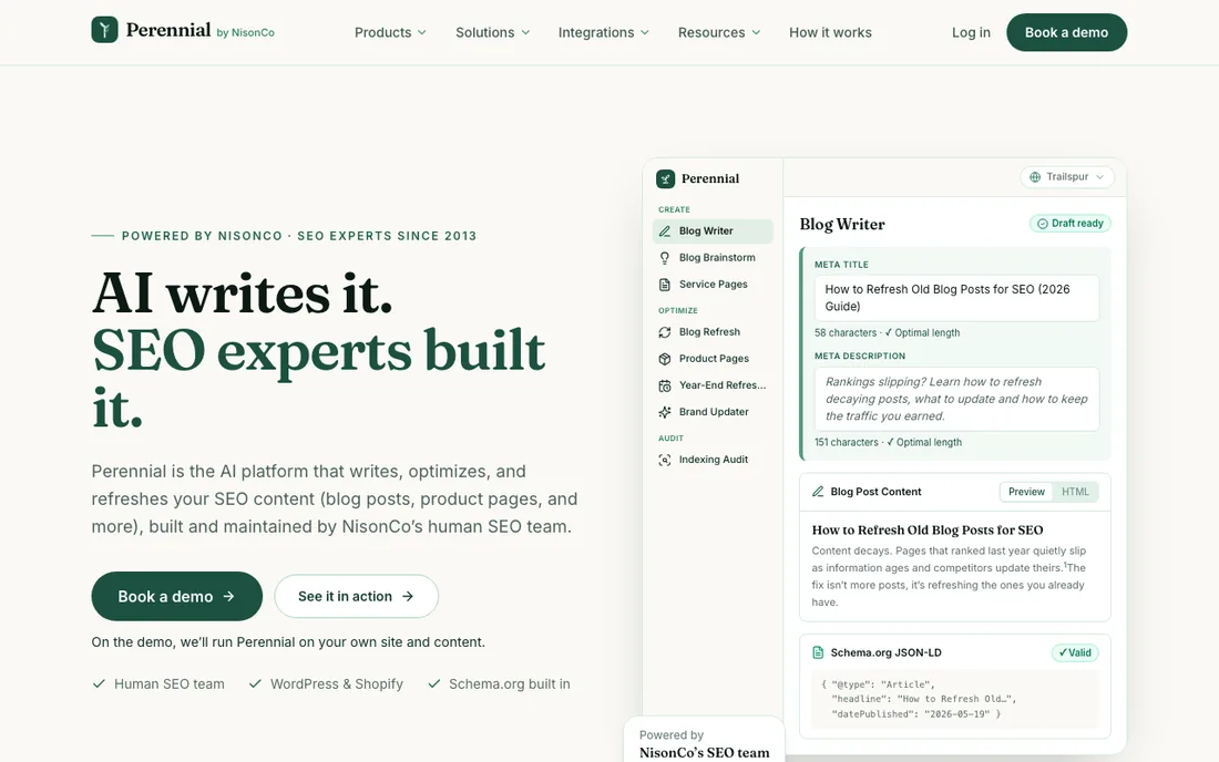Perennial homepage for the AI SEO content platform